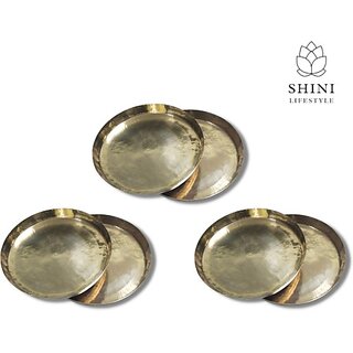 SHINI LIFESTYLE Brass Plates, Thali, Bhojan Thal, Exclusive Plates made From premium brass Dinner Plate (Pack of 6)