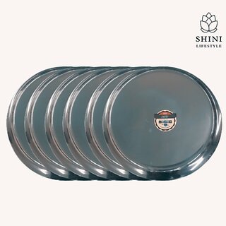                       SHINI LIFESTYLE Premium Stainless Steel Dinner plate, Khumcha thali, bhojan thali, Steel plate Dinner Plate (Pack of 6)                                              