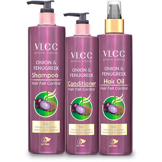                       VLCC Onion  Fenugreek Shampoo -300 ml  Conditioner  Hair Oil For Hair Fall Control -200 ml (Pack of 3)                                              