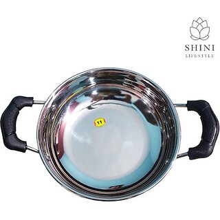                       SHINI LIFESTYLE TRIPLY Induction Base Stainless Steel Kadhai 20 cm diameter 1.5 L capacity (Stainless Steel, Non-stick, Induction Bottom)                                              