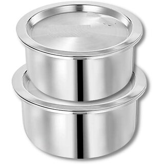                       SHINI LIFESTYLE Aluminium Bhagona, Patila, Tope, Pateli, Tapeli, Cookware Tope Milk Pot Set of 2 Tope Set with Lid 3 L capacity 26 cm diameter (Aluminium)                                              