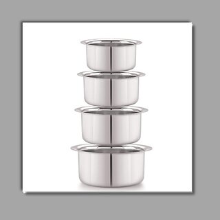                       SHINI LIFESTYLE Stainless Steel Bhagona, Patila, Tope, Milk patila, Tope Set 4 L, 3.5 L, 3 L, 2.5 L capacity 22 cm, 21 cm, 20 cm, 19 cm diameter (Stainless Steel)                                              