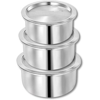                       SHINI LIFESTYLE Aluminium Bhagona, Patila, Tope, Pateli, Tapeli, Cookware Tope Milk Pot Set of 3 Tope Set with Lid 3.5 L capacity 26 cm diameter (Aluminium)                                              