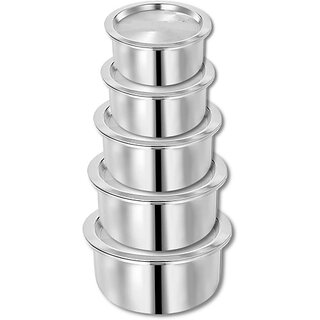                       SHINI LIFESTYLE Aluminium Bhagona, Patila, Tope, Pateli, Tapeli, Cookware Tope Milk Pot Set of 5 Tope Set with Lid 5 L capacity 26 cm diameter (Aluminium)                                              