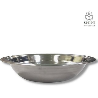                       SHINI LIFESTYLE Steel Mixing Bowl atta parat, atta bowl, Mixing dish Mixing container Mixing receptacle (Pack of 1, Steel)                                              