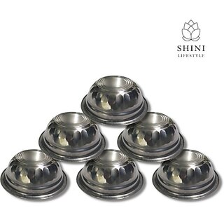                       SHINI LIFESTYLE Stainless Steel Vegetable Bowl Katori, Vegetable Bowl, Dal Chawal Bowl, Katora, Designer katori, Soup Bowl (Pack of 6, Silver)                                              