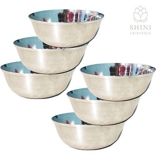                       SHINI LIFESTYLE Stainless Steel Serving Bowl Stainless Steel bowl,katori, steel bowl set, bowl (katora) (Pack of 6, Silver)                                              
