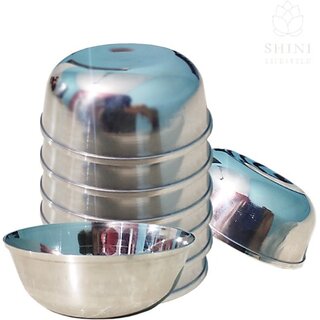                       SHINI LIFESTYLE Stainless Steel Serving Bowl Stainless Steel Serving Bowl, Katori, Serving Bowl / Wati bowl 6pc (Pack of 6, Silver)                                              