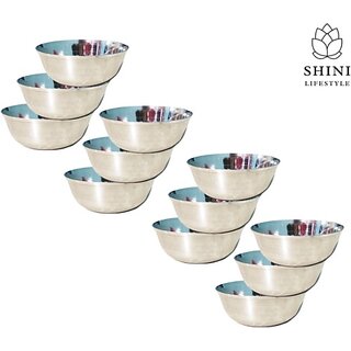                       SHINI LIFESTYLE Stainless Steel Serving Bowl Stainless Steel bowl,katori, steel bowl set, bowl (katora) (Pack of 12, Silver)                                              