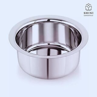                       SHINI LIFESTYLE Stainless Steel Serving Bowl Stainless steel Bhagona(patila), Steel Rounded Patila, milk pot and tope 3L (Pack of 1, Silver)                                              
