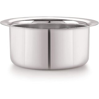                       SHINI LIFESTYLE Stainless Steel Serving Bowl Stainless steel Bhagona, Steel Rounded Patila, milk pot and tope 3L (Pack of 1, Silver)                                              