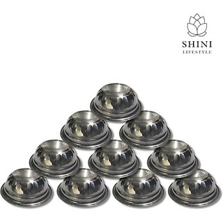                       SHINI LIFESTYLE Stainless Steel Vegetable Bowl Katori, Vegetable Bowl, Dal Chawal Bowl, Katora, Designer katori, Soup Bowl (Pack of 10, Silver)                                              