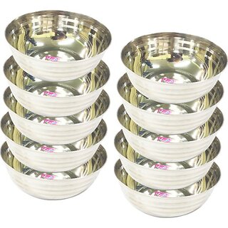                       SHINI LIFESTYLE Stainless Steel Serving Bowl Stainless Steel Curry Bowl/Wati/Katori/Vati/Serving Dish/Vegetable Katori 15cm (Pack of 10, Silver)                                              