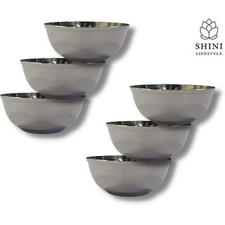                       SHINI LIFESTYLE Stainless Steel Vegetable Bowl (Pack of 6, Silver)                                              
