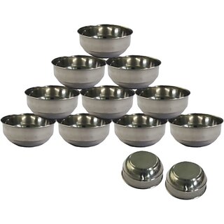                       SHINI LIFESTYLE Stainless Steel Vegetable Bowl Stainless Steel bowl,katori, steel bowl set, bowl (katora) (Pack of 12, Silver)                                              