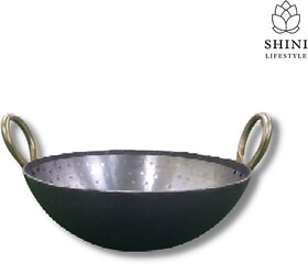 SHINI LIFESTYLE Iron Kadhai , Kitchen Karahi, Kadhai 22 cm diameter 1.5 L capacity (Iron)