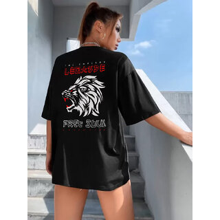 Leotude Black Printed Cotton Blend Round Neck Half Sleeve T-Shirts For Womens