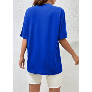                       Leotude Blue Printed Cotton Blend Round Neck Half Sleeve T-Shirts For Womens                                              