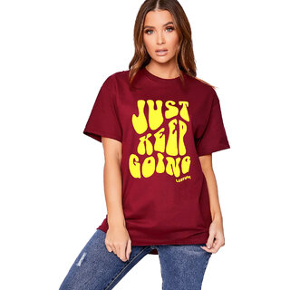                       Leotude Maroon Printed Cotton Blend Round Neck Half Sleeve T-Shirts For Womens                                              