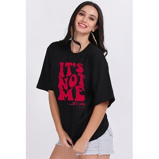                       Leotude Black Printed Cotton Blend Round Neck Half Sleeve T-Shirts For Womens                                              