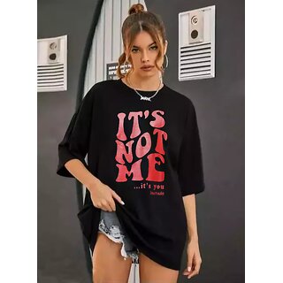                       Leotude Black Printed Cotton Blend Round Neck Half Sleeve T-Shirts For Womens                                              