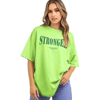                       Leotude Green Printed Cotton Blend Round Neck Half Sleeve T-Shirts For Womens                                              