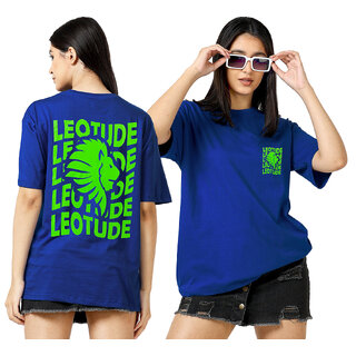                       Leotude Blue Printed Cotton Blend Round Neck Half Sleeve T-Shirts For Womens                                              