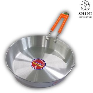                       SHINI LIFESTYLE Aluminium Fry pan,egg wala pan, Heat distribution Easily clneable Fry Pan 24 cm diameter 1 L capacity (Stainless Steel)                                              