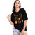 Leotude Black Printed Cotton Blend Round Neck Half Sleeve T-Shirts For Womens