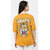 Leotude YELLOW Printed Cotton Blend Round Neck Half Sleeve T-Shirts For Womens