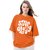 Leotude Orange Printed Cotton Blend Round Neck Half Sleeve T-Shirts For Womens