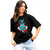 Leotude Black Printed Cotton Blend Round Neck Half Sleeve T-Shirts For Womens