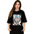 Leotude Black Printed Cotton Blend Round Neck Half Sleeve T-Shirts For Womens