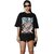 Leotude Black Printed Cotton Blend Round Neck Half Sleeve T-Shirts For Womens