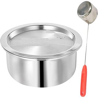                       SHINI LIFESTYLE Aluminium Bhagona, Bhagona, Milk Pot 3L with Water Dispenser Ladle, dolu, doya Pot 21 cm diameter 3 L capacity with Lid (Stainless Steel, Aluminium)                                              