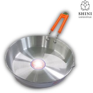                       SHINI LIFESTYLE Aluminium Fry pan,egg wala pan, Heat distribution Easily clneable Fry Pan 24 cm diameter 2 L capacity (Stainless Steel)                                              