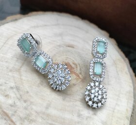 gilher silver plated american diamond mint designer earring for women and girl