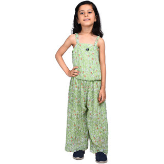                       Kid Kupboard Cotton Girls Jumpsuit, Green, Sleeveless, Square Neck, 6-7 Years KIDS4870                                              