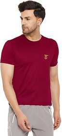 THREE Men Solid Round Neck Poly Cotton Red T-Shirt