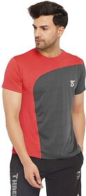 THREE Men Colorblock Round Neck Poly Cotton Red, Grey T-Shirt