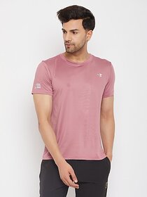THREE Men Solid Round Neck Elastane Pink T-Shirt