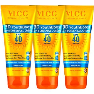                       VLCC 3D Youth Boost SPF 40 +++ Sunscreen Gel Cream - 100 g ( Pack of 3 )                                              