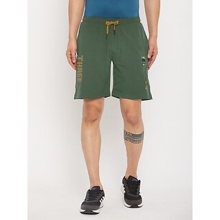                       THREE Printed Men Dark Green Bermuda Shorts                                              