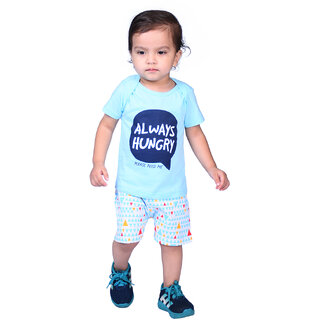                       Kid Kupboard Cotton Baby Boys T-Shirt and Short, Blue and White, Half-Sleeves, Crew Neck, 12-18 Months KIDS4862                                              