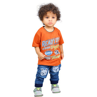                       Kid Kupboard Cotton Baby Boys T-Shirt, Orange, Half-Sleeves, Crew Neck, 12-18 Months KIDS4863                                              