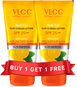VLCC Anti Tan Sun Screen Lotion - SPF 25 PA+ - 300 ml - Buy One Get One