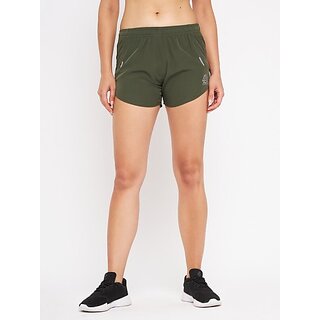                       THREE Solid Women Dark Green Running Shorts                                              