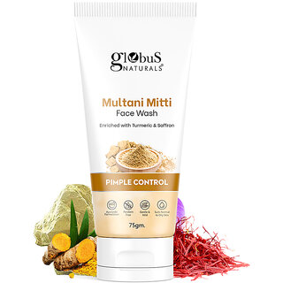 Globus Naturals Multani Mitti Face Wash, Enriched With Turmeric & Saffron, For Pimple Control, Suitable For Oily & Acne Prone Skin, 75 gm Globus Naturals Multani Mitti Face Wash, Enriched With Turmeric & Saffron, For Pimple Control, Suitable For Oily & Acne Prone Skin, 75 gm