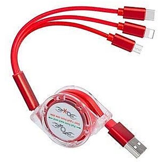 USB Data 3 in 1 Type-C Charging Cable for Tablet, Smartphone (Multicolour)