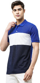 Leotude Men Blue Color Block Cotton Blend Casual T-Shirt